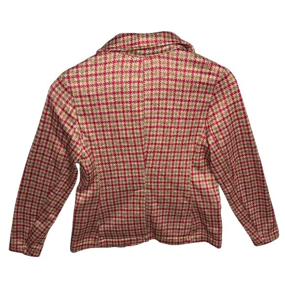 Lands' End Red Plaid Houndstooth 100% Cotton Fleece Blazer Jacket Women XS (2-4) - Picture 3 of 7